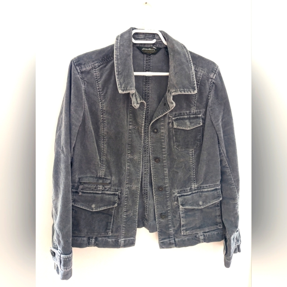 Vintage Eddie Bauer Corduroy Gray Blazer Jacket‎ with Pockets Size M